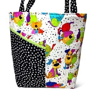 Janie Kelly Watercolor Dog Graphic Tote Bag Pawprint Travel Shopper Soft Body